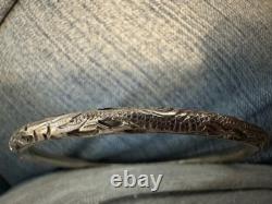 Paire de bracelets jonc en argent sterling chinois ancien avec boîte chinoise vintage