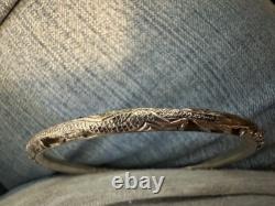 Paire de bracelets jonc en argent sterling chinois ancien avec boîte chinoise vintage