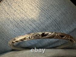 Paire de bracelets jonc en argent sterling chinois ancien avec boîte chinoise vintage