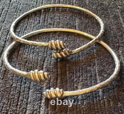 Paire de bracelets jonc vintage en argent sterling des Antilles caraïbes, gousses en spirale 28g/paire