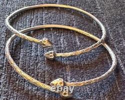 Paire de bracelets vintage en argent sterling des Caraïbes avec des cabosses de cacao 22g/pair