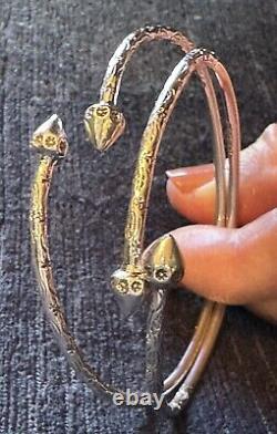 Paire de bracelets vintage en argent sterling des Caraïbes avec des cabosses de cacao 22g/pair
