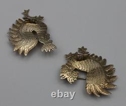 Paire de broches en argent sterling doré, modèle vintage, représentant des coqs, provenant de l'ancienne ville de Cuzco, 925.