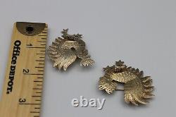Paire de broches en argent sterling doré, modèle vintage, représentant des coqs, provenant de l'ancienne ville de Cuzco, 925.