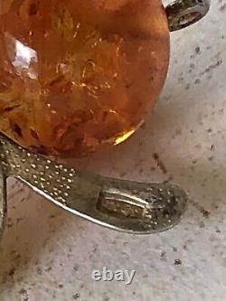Paire de broches en argent sterling vintage avec ambre de la Baltique en forme de papillons abstraits