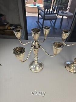 Paire de candélabres à quatre bras en argent sterling de style vintage Duchin Creation avec bordure godronnée