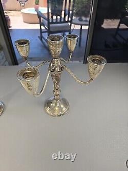 Paire de candélabres à quatre bras en argent sterling de style vintage Duchin Creation avec bordure godronnée