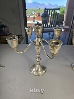 Paire de candélabres à quatre bras en argent sterling de style vintage Duchin Creation avec bordure godronnée