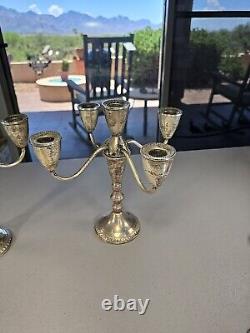 Paire de candélabres à quatre bras en argent sterling de style vintage Duchin Creation avec bordure godronnée