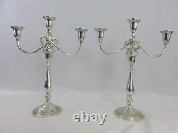 Paire de candelabres à trois branches en argent sterling international de style vintage Queen's Lace 15,5 pouces