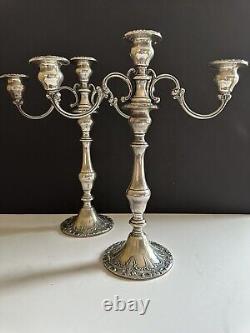 Paire de candélabres en argent sterling Gorham Chantilly Duchess à 2 bras et 3 lumières, vintage de 13 pouces