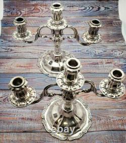 Paire de candélabres en argent sterling, Imperial Camusso, Vintage Pérou à 3 lumières