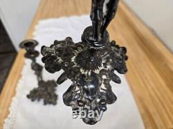 Paire de candélabres figuratifs en métal argenté vintage sur base, non marqués