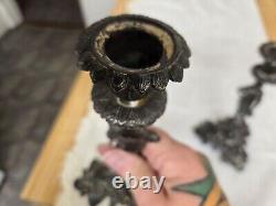 Paire de candélabres figuratifs en métal argenté vintage sur base, non marqués