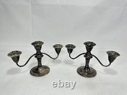 Paire de candelabres vintage WM Rogers en argent sterling renforcé et lesté 9A-2