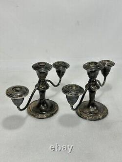 Paire de candelabres vintage WM Rogers en argent sterling renforcé et lesté 9A-2