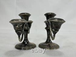 Paire de candelabres vintage WM Rogers en argent sterling renforcé et lesté 9A-2