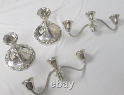 Paire de chandeliers candelabre en argent sterling Gorham 1380 pondérée vintage 1886g