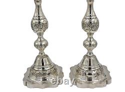 Paire de chandeliers de Shabbat en argent massif juif vintage 12 pouces