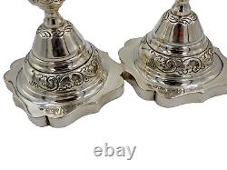 Paire de chandeliers de Shabbat en argent massif juif vintage 12 pouces