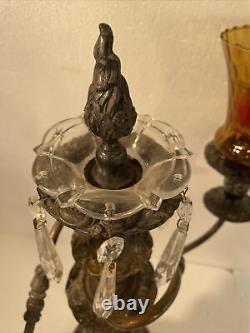 Paire de chandeliers en argent plaqué Sheffield ornés de cristaux, style vintage, 19 cm