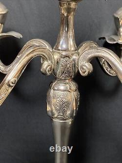 Paire de chandeliers en argent plaqué Vintage Godinger Silver Art Co à 5 lumières de 17H