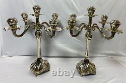 Paire de chandeliers en argent plaqué Vintage Godinger Silver Art Co à 5 lumières de 17H