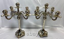 Paire de chandeliers en argent plaqué Vintage Godinger Silver Art Co à 5 lumières de 17H
