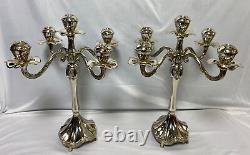 Paire de chandeliers en argent plaqué Vintage Godinger Silver Art Co à 5 lumières de 17H