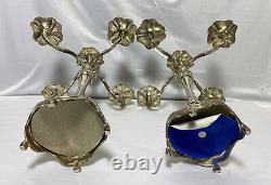 Paire de chandeliers en argent plaqué Vintage Godinger Silver Art Co à 5 lumières de 17H