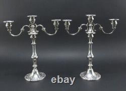 Paire de chandeliers en argent sterling GORHAM Chantilly Duchess à deux branches et trois lumières de style vintage 13'