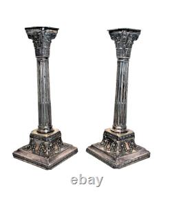 Paire de chandeliers en colonne corinthienne Vintage de la Wilcox Silverplate Co., hauteur de 10,75 pouces.