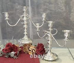 Paire de chandeliers torsadés à trois branches en argent sterling vintage