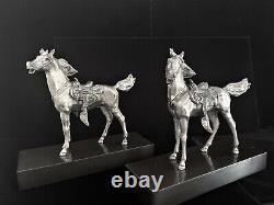 Paire de chevaux de selle western 1962 en métal argenté vintage