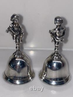 Paire de cloches en argent sterling 925 vintage en forme de chérubins, argent italien, 5,5 cm de hauteur