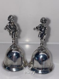 Paire de cloches en argent sterling 925 vintage en forme de chérubins, argent italien, 5,5 cm de hauteur