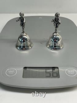 Paire de cloches en argent sterling 925 vintage en forme de chérubins, argent italien, 5,5 cm de hauteur