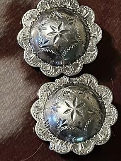 Paire de conchos en argent sterling vintage de 1,5 pouce de diamètre pour bride, chaps, éperons