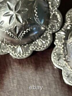 Paire de conchos en argent sterling vintage de 1,5 pouce de diamètre pour bride, chaps, éperons