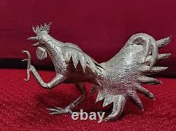 Paire de coqs de combat / coqs en argent sterling 950 vintage