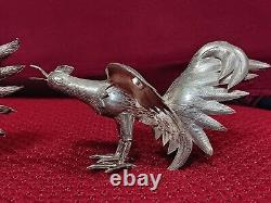 Paire de coqs de combat / coqs en argent sterling 950 vintage