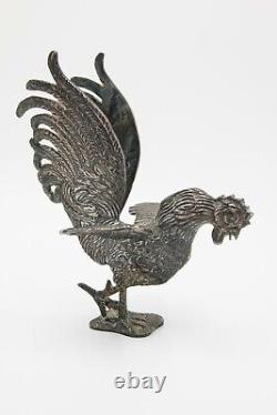 Paire de coqs de combat décoratifs en plaque d'argent vintage