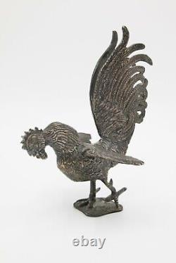 Paire de coqs de combat décoratifs en plaque d'argent vintage