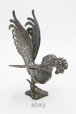 Paire de coqs de combat décoratifs en plaque d'argent vintage