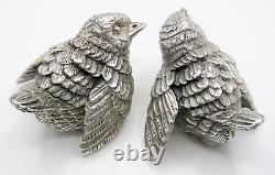 Paire de figurines d'oiseaux moineaux en argent sterling italien vintage marquées