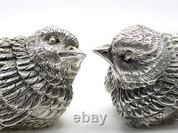 Paire de figurines d'oiseaux moineaux en argent sterling italien vintage marquées