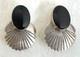 Paire De Grandes Boucles D'oreilles Clip En Argent Sterling Bal Vintage Navajo Avec Onyx Noir