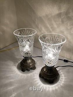 Paire de lampes de table Godinger Silver Art Co avec verre taillé en cristal irlandais Shannon
