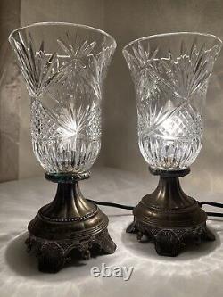 Paire de lampes de table Godinger Silver Art Co avec verre taillé en cristal irlandais Shannon