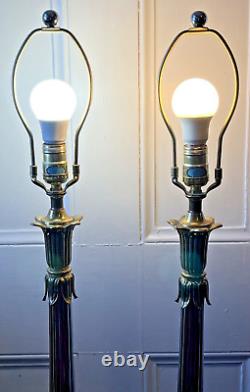 Paire de lampes de table Vintage Mid Century HOLLYWOOD REGENCY en chrome et laiton avec motif de feuille